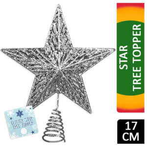 Christmas Celebrations Silver Glitter Star Tree Topper 17cm