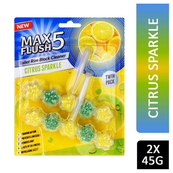 Max Flush 5 Toilet Rim Block Citrus Sparkle 2x45g