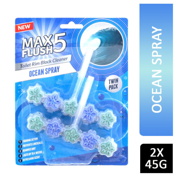Max Flush 5 Toilet Rim Block Ocean Spray 2x45g
