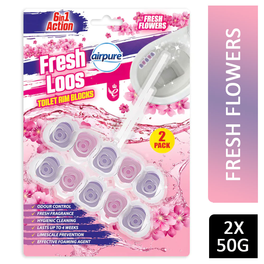 AirPure Fresh Loos Toilet Rim Blocks Fresh Flowers 2x50g