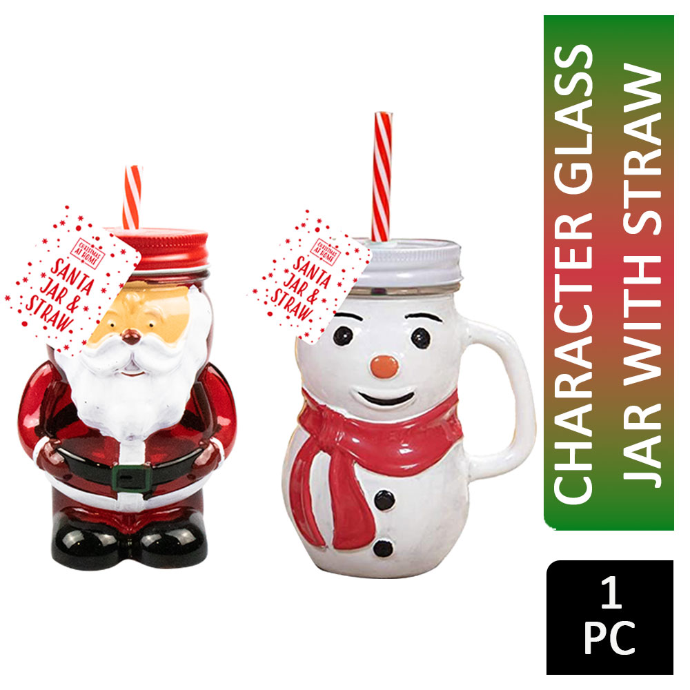 Christmas At Home Character Glass Jar With Straw 470ml 1PC
