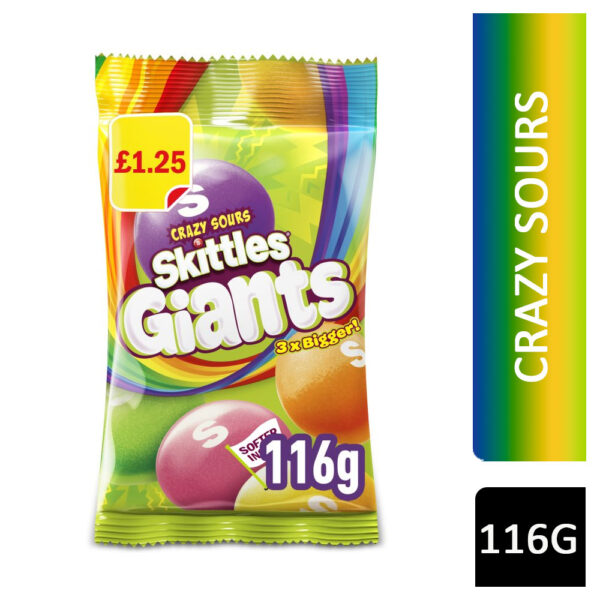 Skittles Giants Crazy Sours Sweets Pouch 116g