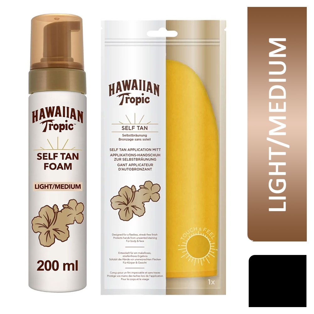 Hawaiian Tropic Self Tanning Foam Light Medium 200ml & Self Tan Mitt
